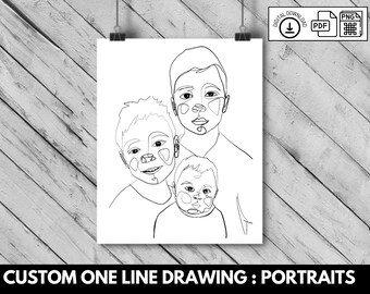 Retrato familiar personalizado de una línea: Dibujo personalizado (descarga digital)
