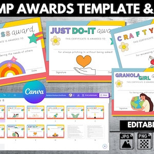 Camp Awards Certificates | YW Camp Awards | Young Womens Camp | Mormon Camp | Printable Girls Camp Award | Template