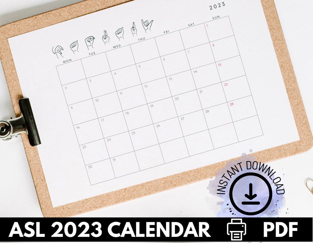 2023 ASL Calendar, Printable, Minimalist Simple Calendar, 11 X 8.5