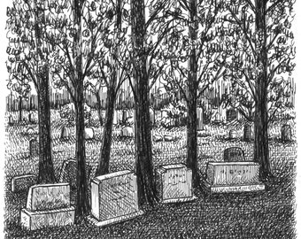 Cimetiere Sur Une Colline Dessin Original Etsy France Cimetiere Sur Une Colline Dessin Original Etsy France