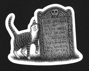 Gravestone Rubbing, Cat Sticker