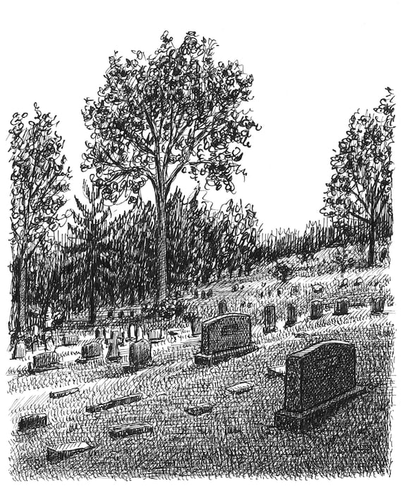 Cimetiere Sur Une Colline Dessin Original Etsy France Cimetiere Sur Une Colline Dessin Original Etsy France