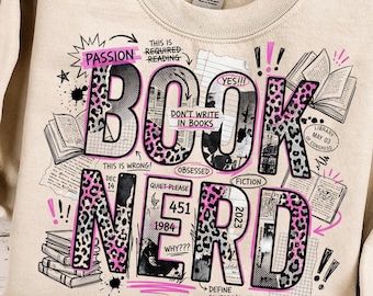 PNG de nerd de libros, diseño digital de sublimación para amantes de los libros, estilo retro y moderno, PNG de moda para descarga digital académica de Booktok