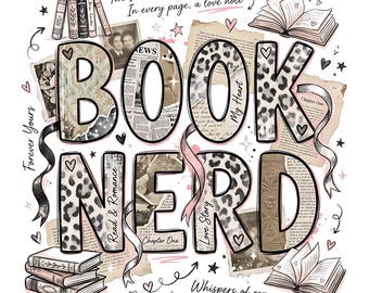 Nerd de libros PNG, lector de romance retro, amante de los libros, diseño digital de sublimación, PNG de moda para bibliotecario de Booktok, descarga digital