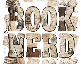 Book Nerd PNG, Vintage Library Bookish Trendy Book Lover Sublimation Digital Design, Trendy PNG for Booktok Librarian Digital Download