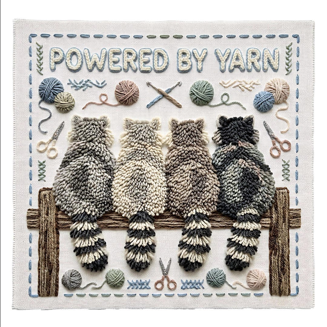 Latch Hook Yarn Crochet Raccoons PNG, Cute Funny Woodland Introverts ...