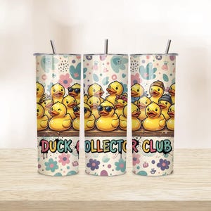Duck Duck Tumbler Wrap, Funny Rubber Duck Shelf Collector 20 oz Skinny Tumbler Sublimation Design Digital Download PNG, Trendy Tumbler Wrap