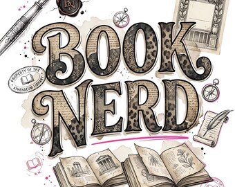 Book Nerd PNG, Retro Dark Academia Bookish Trendy Book Lover Sublimation Digital Design, Trendy PNG for Booktok Librarian Digital Download