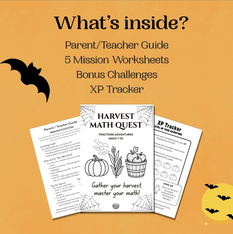 Harvest Math Halloween Math Printable (fractions): Homeschool Worksheets Quests ...