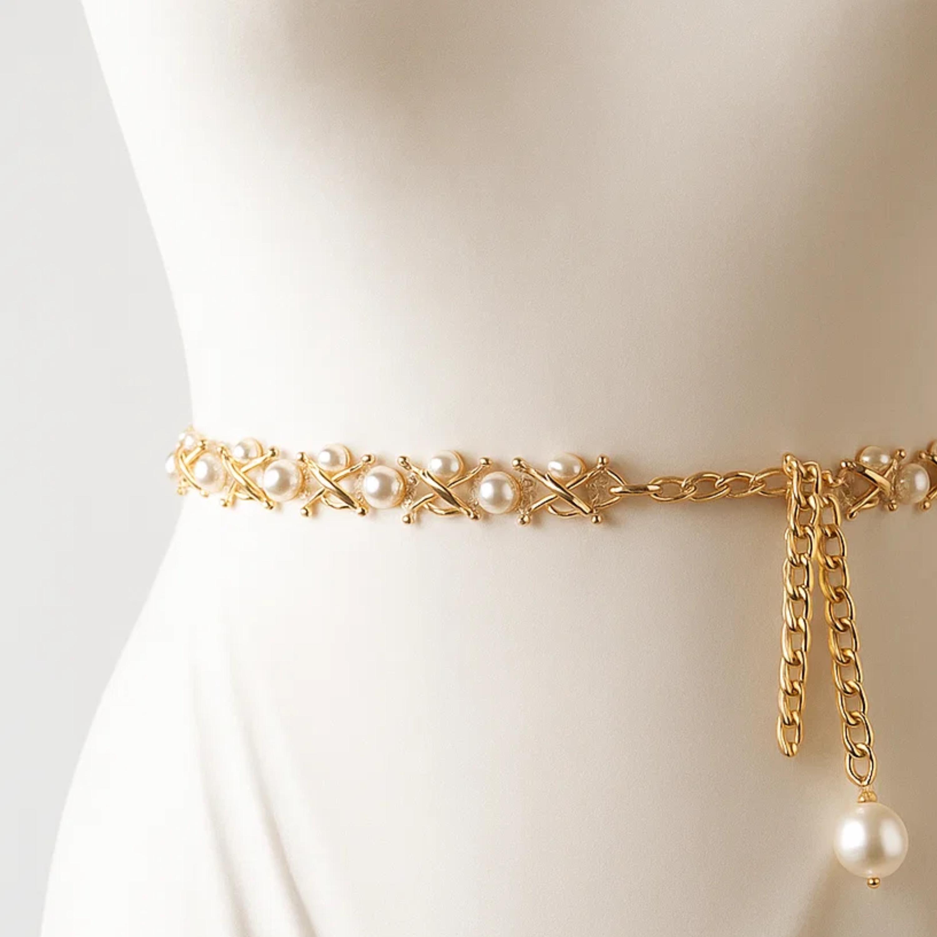ceinture celine t 75 a 88 en chaine metal dore