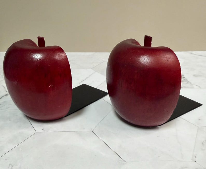 Vintage Red Apple Bookends, Petit Wooden Set - Etsy