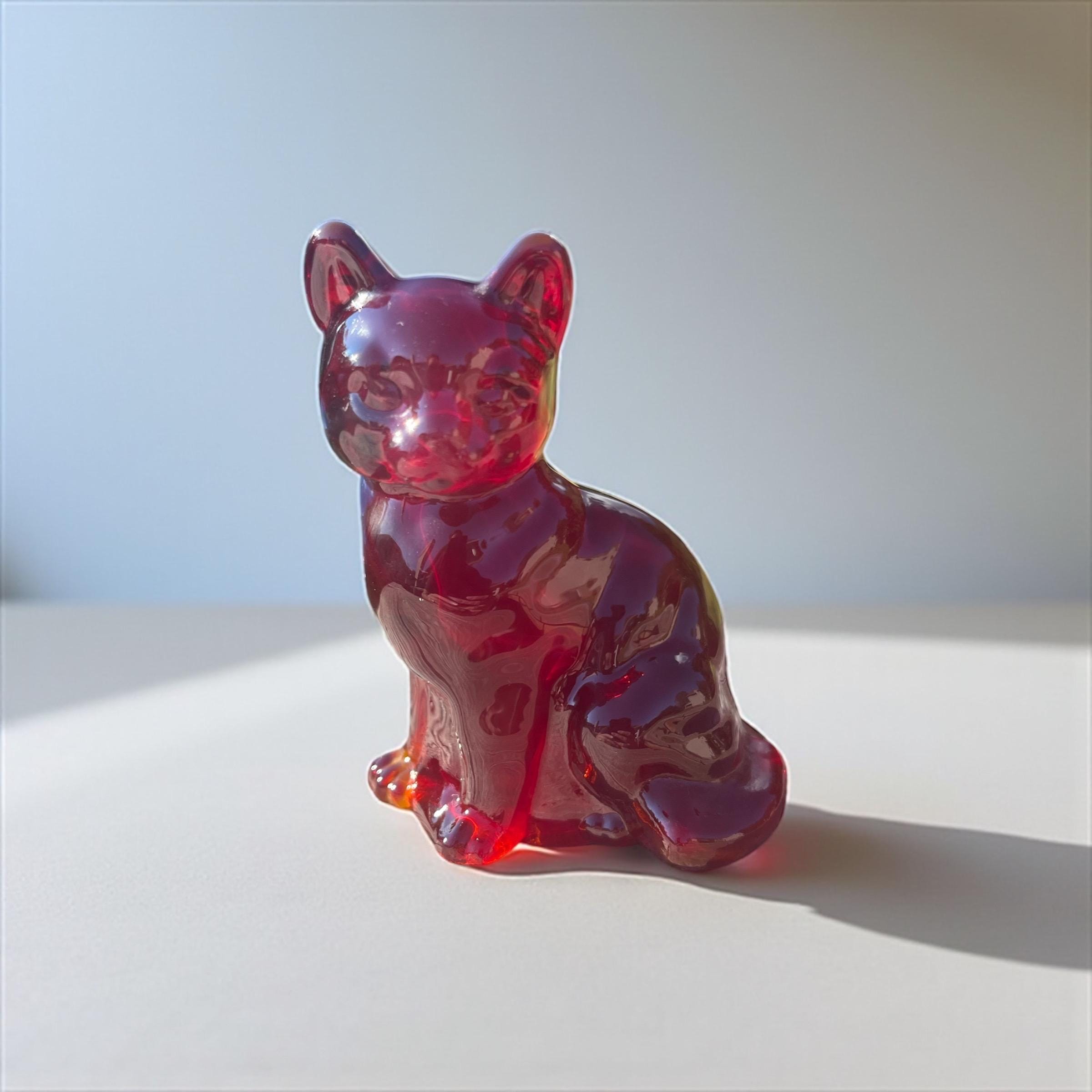 【希少品】FENTON CAT フェントン ガラス 置物　ワインレッド 希少品】FENTON CAT フェントン ガラス 置物 ワインレッド