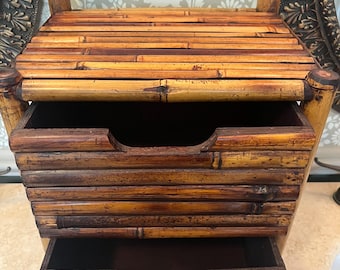 Vintage Tortoise Shell Bamboo Storage Chest