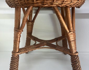 Vintage Mid-Century Natural Rattan Stool