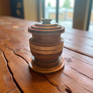 Vintage Hand-Turned Wooden Lidded Canister | Mid Century Modern Wood Storage Jar