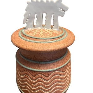 Small Southwestern Studio Pot with Dog Sculpture – Signed by Artist