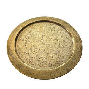 Vintage Solid Brass Etched Tray, Made in India