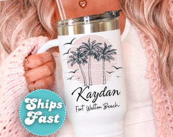 Personalized Girls Trip Tumbler, Beach Vacation Custom Cup, 40oz