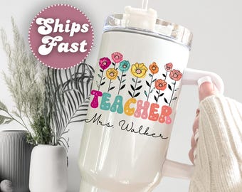Personalized Teacher Tumbler, Floral Design, Teacher Appreciation Gift
