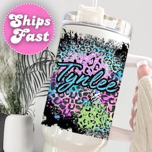 Personalized Custom Name Tumbler Gift for Best Friend Birthday, Custom Tumbler with Name Gift for Her, Leopard Gift for Girls. Neon Leopard