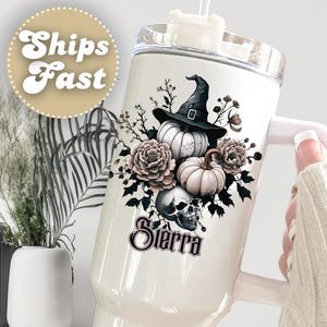 Personalized Halloween Tumbler for Gothic Witch Gift, Custom Fall Tumbler for Witchy Woman, Floral Halloween Gift, Spooky Season, Boo Basket