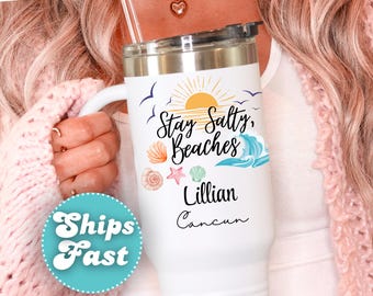 Personalized Girls Trip Tumbler, Custom Beach Vacation Cup