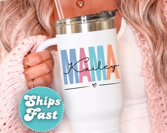 Custom Mama Tumbler Gift for New Mom, Personalized Tumbler Gift for Mom, Custom Name Tumbler Gift, Mom Travel Mug, 40oz Mom Tumbler Gift Cup