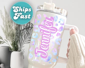 Custom Name Tumbler Animal Print Gift for Her, Personalized Leopard Mug for Mom Birthday, Girls Trip Cup, Teen Girl Tumbler, Cheetah Cups