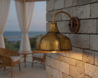 Aplique de pared exterior de latón vintage – Lámpara de pared rústica estilo granja, luz exterior impermeable para porche