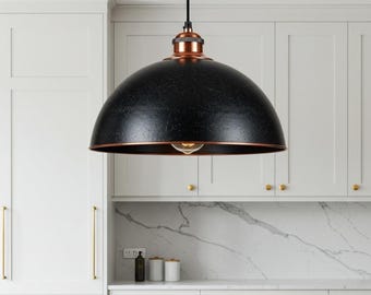 Lampe à suspension dôme en cuivre noir faite main : éclairage de cuisine de style campagnard