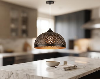 Vintage Ornate Hanging Lamp, Boho Kitchen Island Lighting, Handcrafted Dome Ceiling Fixture