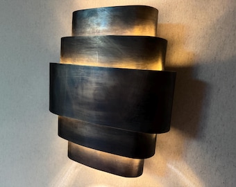 Art Deco Brass Wall Sconce – Handmade Unlacquered Light Fixture – Natural Patina Over Time-Moroccan Vintage Style