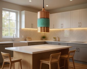 Lámpara colgante moderna de cobre – Lámpara colgante para isla de cocina – Lámpara de techo minimalista de estilo industrial – Luminaria de diseño hecha a mano
