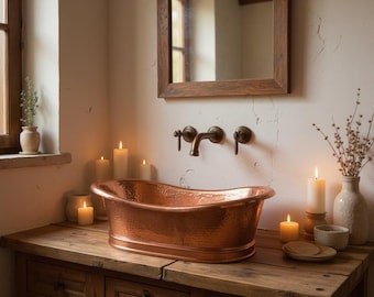 Hammered Copper Vessel Sink, Luxury Bathroom Basin, Rustic Farmhouse Decor