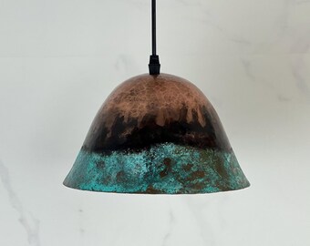 Patina Copper Pendant LightHandmade Dome Lam  Rustic Green Verdigris Ceiling Light Vintage Industrial Hanging Lamp  Artisan Kitchen Lighting