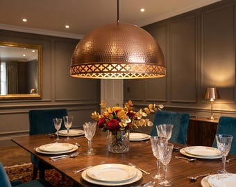 Handcrafted Moroccan Copper Dome Pendant Light – Boho Luxury Hanging Lamp