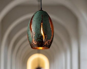 Rustic GreenPatina Pendant Light Handmade Brass Ceiling Lamp Unique Moroccan Hanging Fixture with Artistic Cutouts  Boho Industrial Lighting