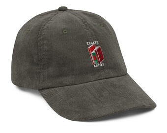 Vintage Corduroy Baseball Cap | &quot;Escape Artist&quot; Embroidered Book Stack Design