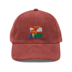 Vintage Corduroy Baseball Cap | &quot;One With Nature&quot; Embroidered Design