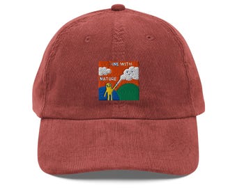 Vintage Corduroy Baseball Cap | &quot;One With Nature&quot; Embroidered Design