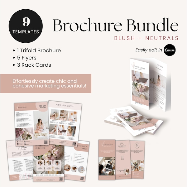 Canva Brochure Template Bundle: Trifold, Flyer & Rack Card Designs (Digital Download)