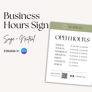 Open Hours Sign Canva Template, Editable Business Hours Sign, Salon Hours Sign, Hours of Operation Sign Printable Store Hours Template