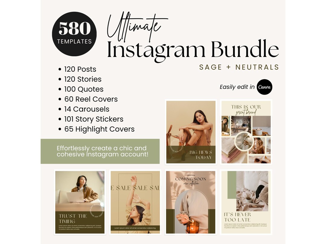 Canva Instagram Template Bundle: 580+ Neutral Posts, Stories (digital ...