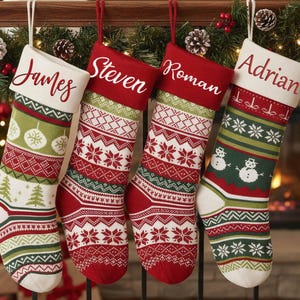 Personalized Christmas Stocking, Embroidered Monogram Knitted Stockings, Custom Family Xmas Decor, Holiday Gifts for Family Members