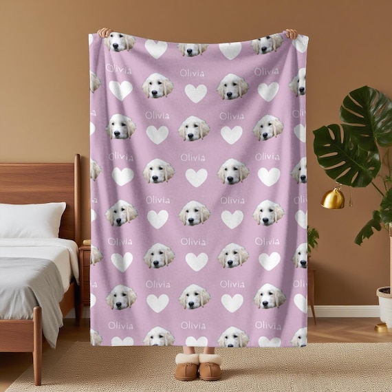 Custom Pet Blanket with Photo and Name, Pet Face Blanket, Cat/Dog Picture Blanket, Memorial Blanket, Dog Lover Gift