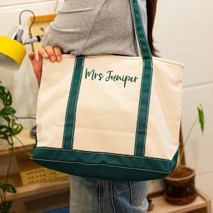 刺繍入り先生用トートバッグ、卒業祝いの先生への感謝の贈り物、スクールキャンパスバッグ、新学期ギフト