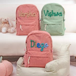 Corduroy Kids Backpack, School Bag with Name, Back to School Gift, Cute Birthday Gifts, Children&#39;s Travel Backpack, Gifts for Girls Boys