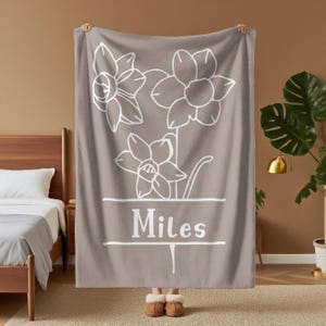 Personalized Birth Flowers Blanket, Grandma Mama Blanket, idea for First Christmas, Gift For Sister, Floral Throw Birthday Gift