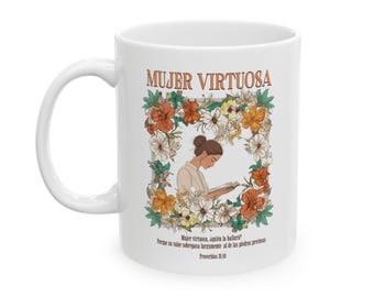 Hiszpański kubek chrześcijański, Mujer Virtuosa Taza, Taza con mensaje Biblico, Taza para regalo Cristiano, Taza para hermana Cristiana, Taza Biblica
