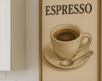 Arte de parede de café expresso para impressão – pôster de café vintage – decoração de cozinha e café – download digital de presente para amantes de café